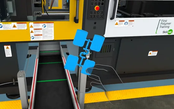 Avatar Academy injection moulding module: removing a moulded part from the machine in VR with virtual hands