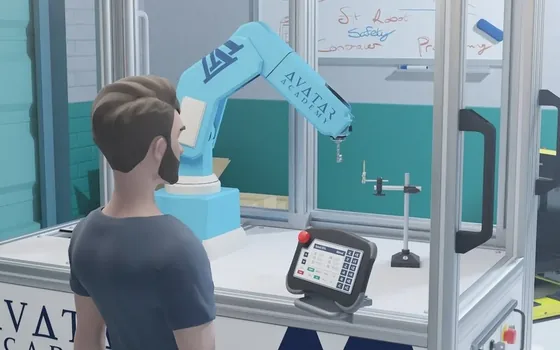 Avatar Academy robotic arm module: a trainee avatar at the cell with its teach pendant